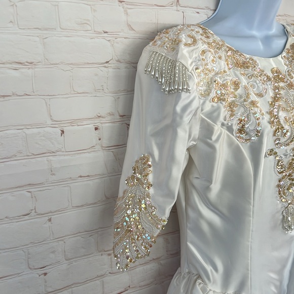 VTG UNIÓN TAG 70’s-90’s white embellished wedding dress size 10 - Picture 5 of 8